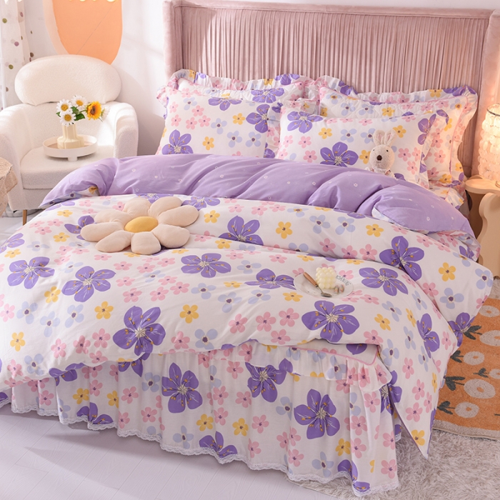 91家纺网 家纺一手货源 找家纺 美达2025全棉蕾丝小花边半夹棉床裙四件套 芳草悠悠