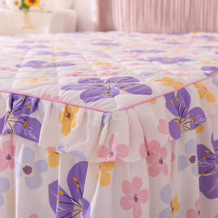 91家纺网 家纺一手货源 找家纺 美达2025全棉蕾丝小花边半夹棉床裙四件套 芳草悠悠