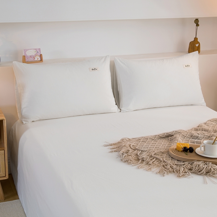 91家纺网 家纺一手货源 找家纺 柠萌2021新款全棉色织水洗棉枕套 白色（一对）