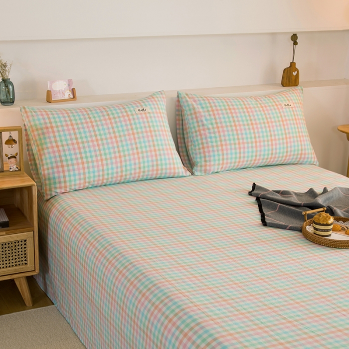 91家纺网 家纺一手货源 找家纺 柠萌2021新款全棉色织水洗棉枕套 冰激凌格（一对）