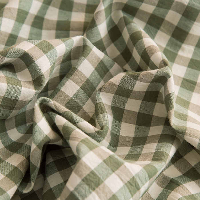 91家纺网 家纺一手货源 找家纺 柠萌2021新款全棉色织水洗棉枕套 草绿小格（一对）