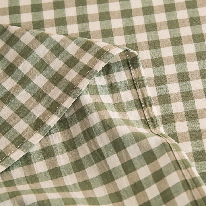 91家纺网 家纺一手货源 找家纺 柠萌2021新款全棉色织水洗棉枕套 草绿小格（一对）