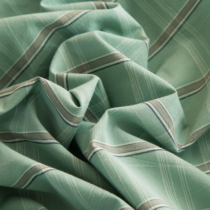 91家纺网 家纺一手货源 找家纺 柠萌2021新款全棉色织水洗棉枕套 海蓝格（一对）