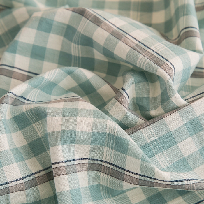 91家纺网 家纺一手货源 找家纺 柠萌2021新款全棉色织水洗棉枕套 海蓝小格（一对）