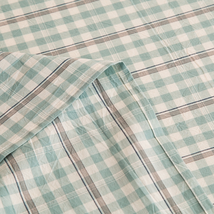 91家纺网 家纺一手货源 找家纺 柠萌2021新款全棉色织水洗棉枕套 海蓝小格（一对）