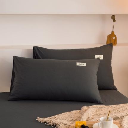 柠萌2021新款全棉色织水洗棉枕套 黑灰色（一对）