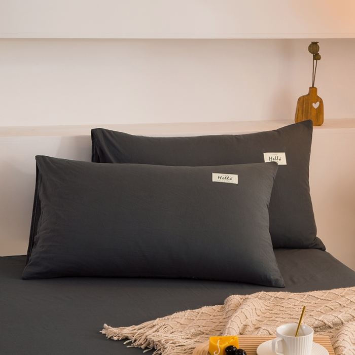 91家纺网 家纺一手货源 找家纺 柠萌2021新款全棉色织水洗棉枕套 黑灰色（一对）