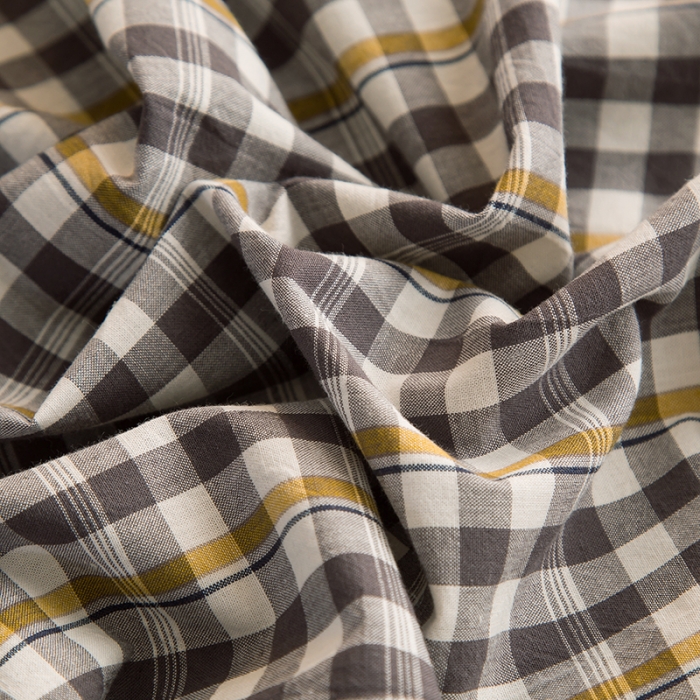 91家纺网 家纺一手货源 找家纺 柠萌2021新款全棉色织水洗棉枕套 灰黄小格（一对）