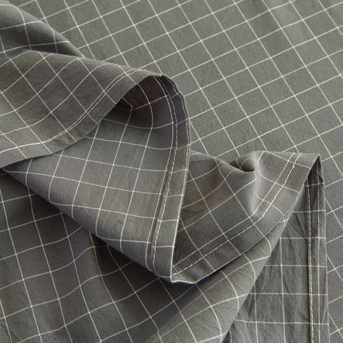 91家纺网 家纺一手货源 找家纺 柠萌2021新款全棉色织水洗棉枕套 灰小格（一对）