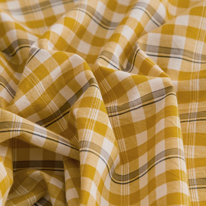 91家纺网 家纺一手货源 找家纺 柠萌2021新款全棉色织水洗棉枕套 姜黄小格（一对）