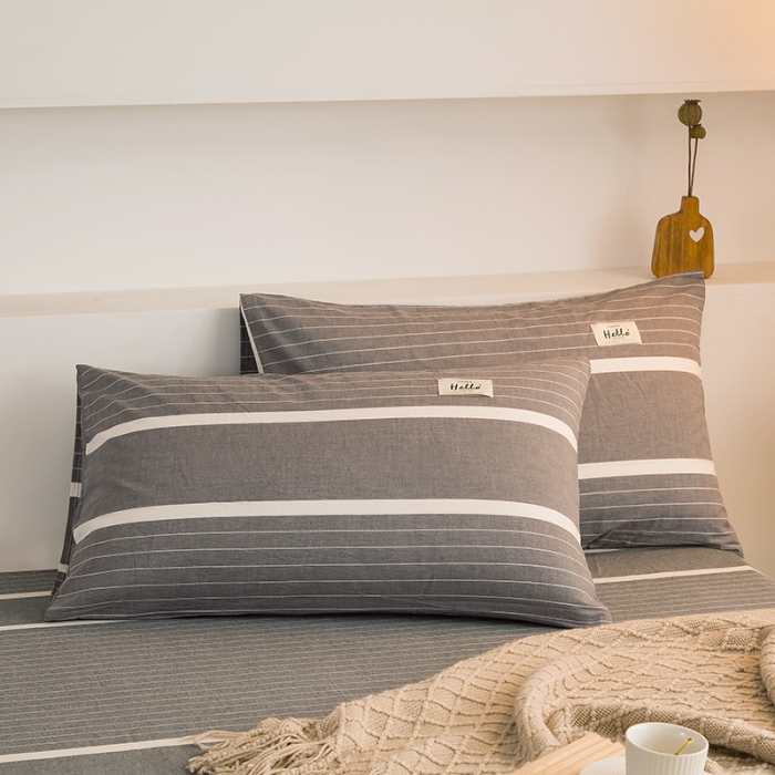 91家纺网 家纺一手货源 找家纺 柠萌2021新款全棉色织水洗棉枕套 宽双线冷灰（一对）