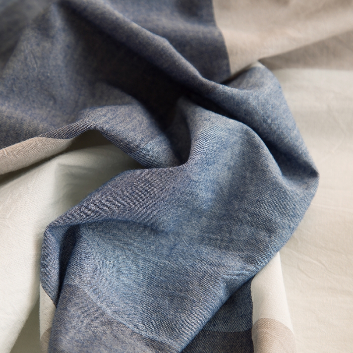 91家纺网 家纺一手货源 找家纺 柠萌2021新款全棉色织水洗棉枕套 蓝大格（一对）