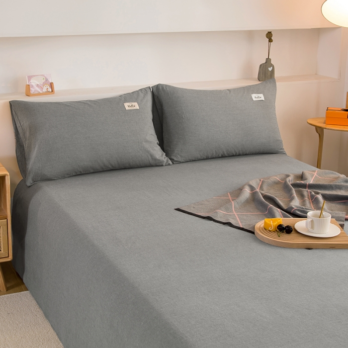 91家纺网 家纺一手货源 找家纺 柠萌2021新款全棉色织水洗棉枕套 冷灰（一对）