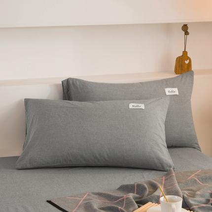 柠萌2021新款全棉色织水洗棉枕套 冷灰（一对）