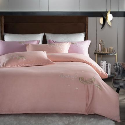 91家纺网 家纺一手货源 找家纺 沐辰 2021新款直播爆款全棉刺绣四件套 浅豆沙