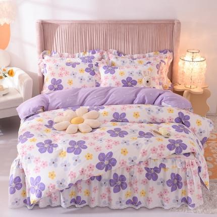 91家纺网 家纺一手货源 找家纺 美达2025全棉蕾丝小花边单层床裙四件套 芳草悠悠