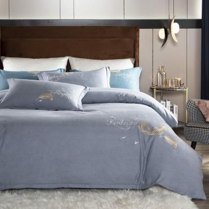 91家纺网 家纺一手货源 找家纺 沐辰 2021新款直播爆款全棉刺绣四件套 月灰银