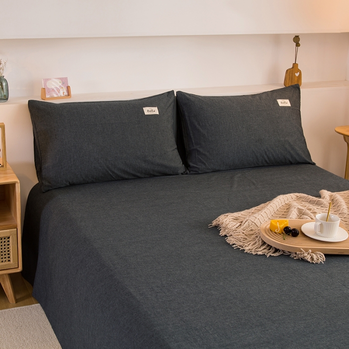 91家纺网 家纺一手货源 找家纺 柠萌2021新款全棉色织水洗棉枕套 深灰（一对）