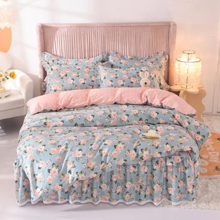 91家纺网 家纺一手货源 找家纺 美达2025全棉蕾丝小花边单层床裙四件套 满园春