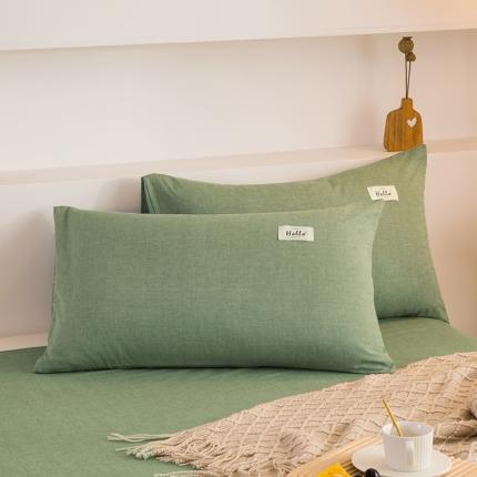 柠萌2021新款全棉色织水洗棉枕套 一抹绿（一对）