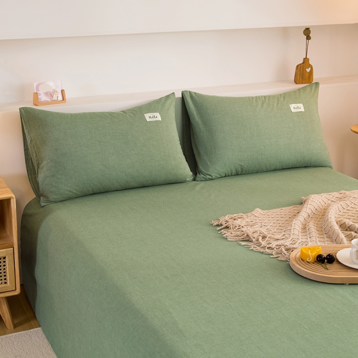 91家纺网 家纺一手货源 找家纺 柠萌2021新款全棉色织水洗棉枕套 一抹绿（一对）