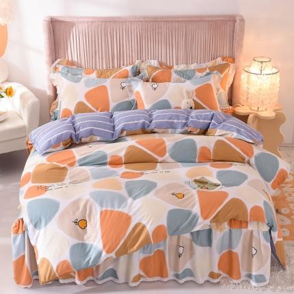 91家纺网 家纺一手货源 找家纺 美达2025全棉蕾丝小花边单层床裙四件套 雨花石