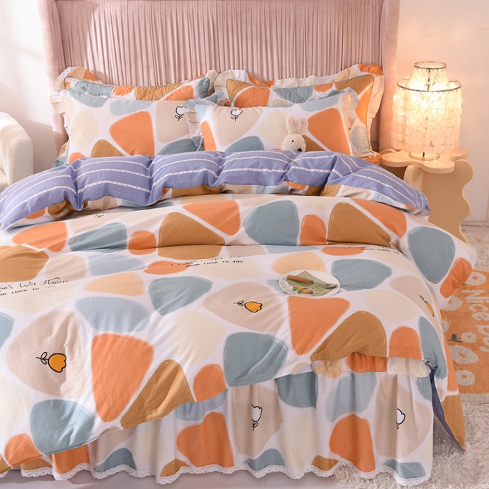 91家纺网 家纺一手货源 找家纺 美达2025全棉蕾丝小花边单层床裙四件套 雨花石