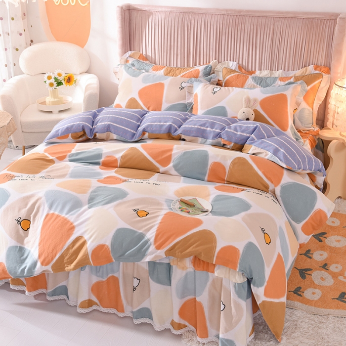 91家纺网 家纺一手货源 找家纺 美达2025全棉蕾丝小花边单层床裙四件套 雨花石