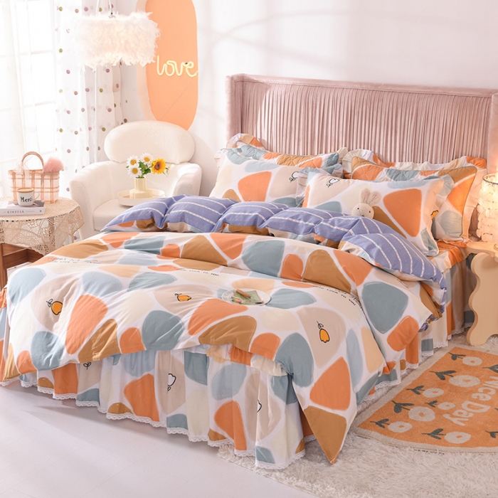 91家纺网 家纺一手货源 找家纺 美达2025全棉蕾丝小花边单层床裙四件套 雨花石