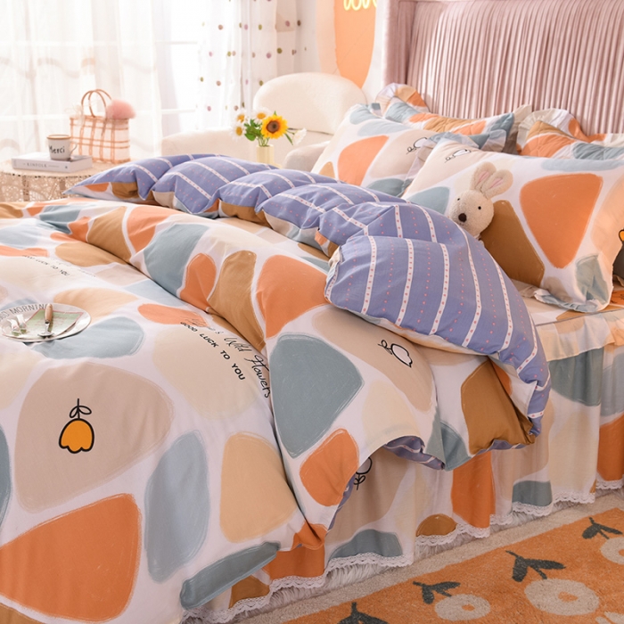 91家纺网 家纺一手货源 找家纺 美达2025全棉蕾丝小花边单层床裙四件套 雨花石