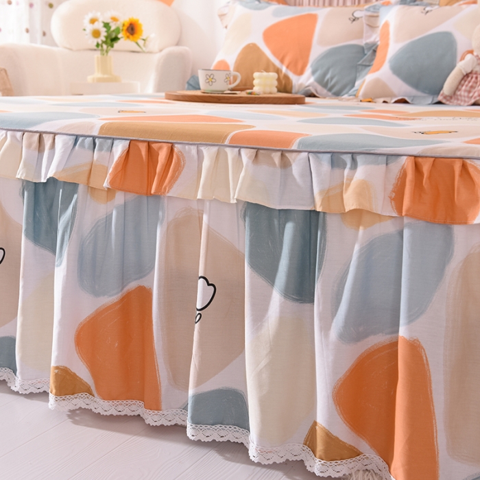 91家纺网 家纺一手货源 找家纺 美达2025全棉蕾丝小花边单层床裙四件套 雨花石