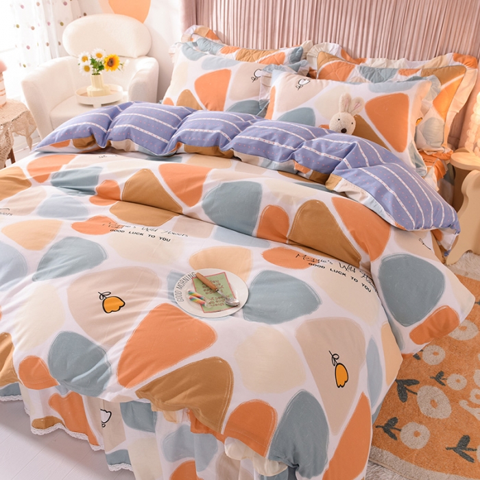 91家纺网 家纺一手货源 找家纺 美达2025全棉蕾丝小花边单层床裙四件套 雨花石