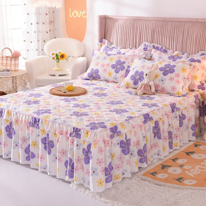 91家纺网 家纺一手货源 找家纺 美达 2025全棉蕾丝小花边夹棉床裙 芳草悠悠