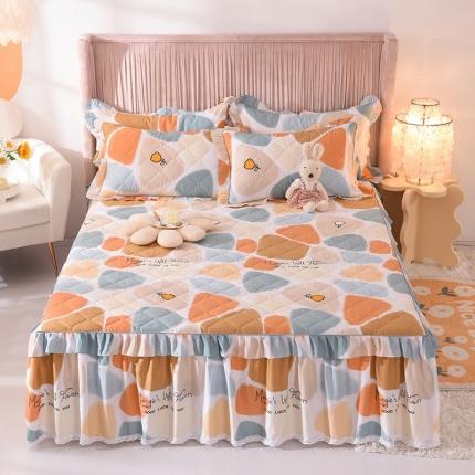 91家纺网 家纺一手货源 找家纺 美达 2025全棉蕾丝小花边夹棉床裙 雨花石