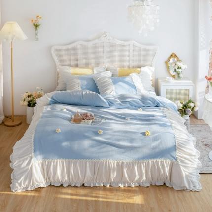 91家纺网 家纺一手货源 找家纺 漫调 2021新款法式安妮小花朵牛奶绒四件套 安妮小花 蓝