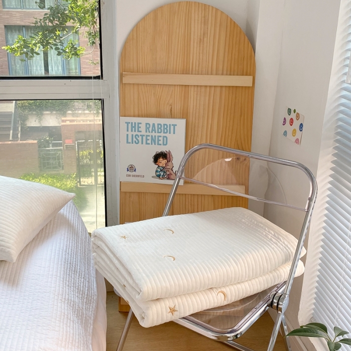 91家纺网 家纺一手货源 找家纺 漫调 2021新款宝宝绒刺绣床盖三件套 星月 白