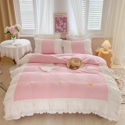 91家纺网 家纺一手货源 找家纺 （总）漫调家纺2021新款法式安妮小花朵牛奶绒四件套