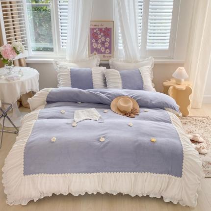 91家纺网 家纺一手货源 找家纺 （总）漫调家纺2021新款法式安妮小花朵牛奶绒四件套