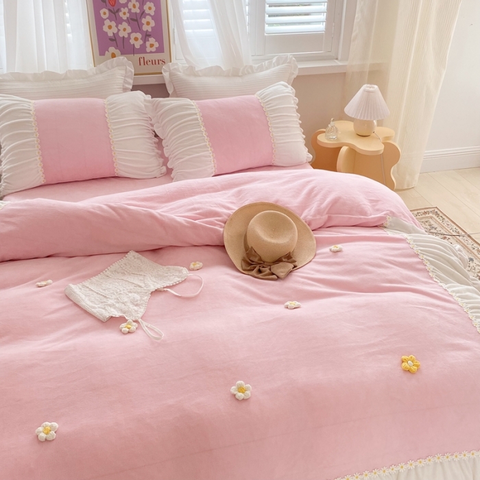 91家纺网 家纺一手货源 找家纺 （总）漫调家纺2021新款法式安妮小花朵牛奶绒四件套