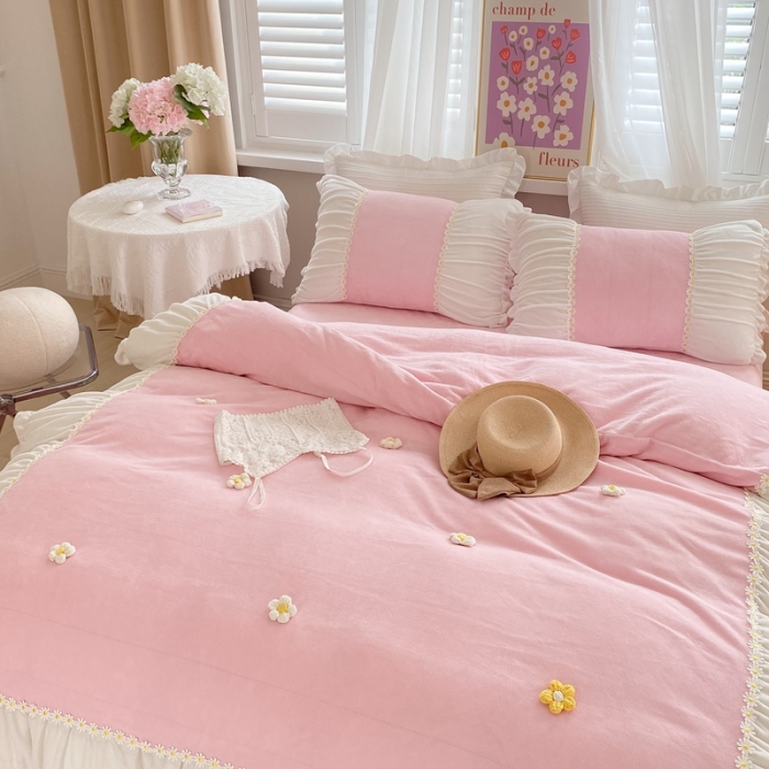 91家纺网 家纺一手货源 找家纺 （总）漫调家纺2021新款法式安妮小花朵牛奶绒四件套