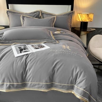 91家纺网 家纺一手货源 找家纺 2021秋冬简约160支加厚纯棉磨毛刺绣四件套简尚-高级灰