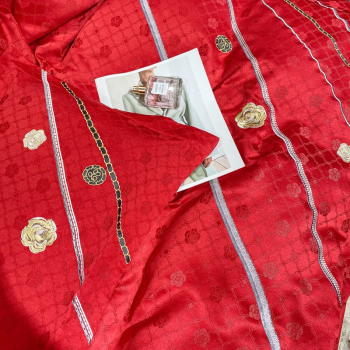 91家纺网 家纺一手货源 找家纺 安妮家居2021新款山茶全棉提花四件套 山茶花-大红