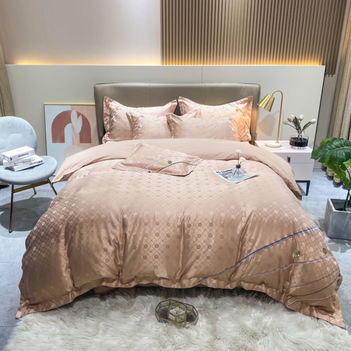 91家纺网 家纺一手货源 找家纺 安妮家居2021新款山茶全棉提花四件套 山茶花-香槟