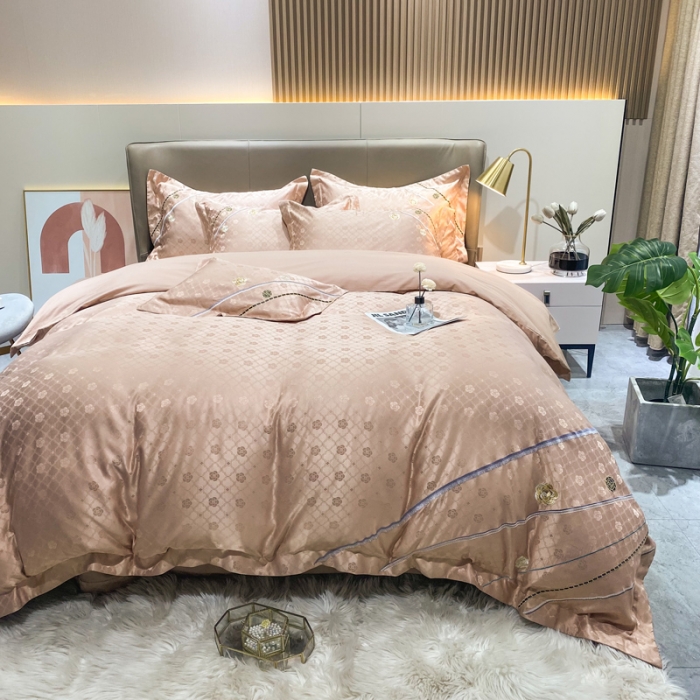 91家纺网 家纺一手货源 找家纺 安妮家居2021新款山茶全棉提花四件套 山茶花-香槟