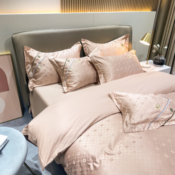 91家纺网 家纺一手货源 找家纺 安妮家居2021新款山茶全棉提花四件套 山茶花-香槟