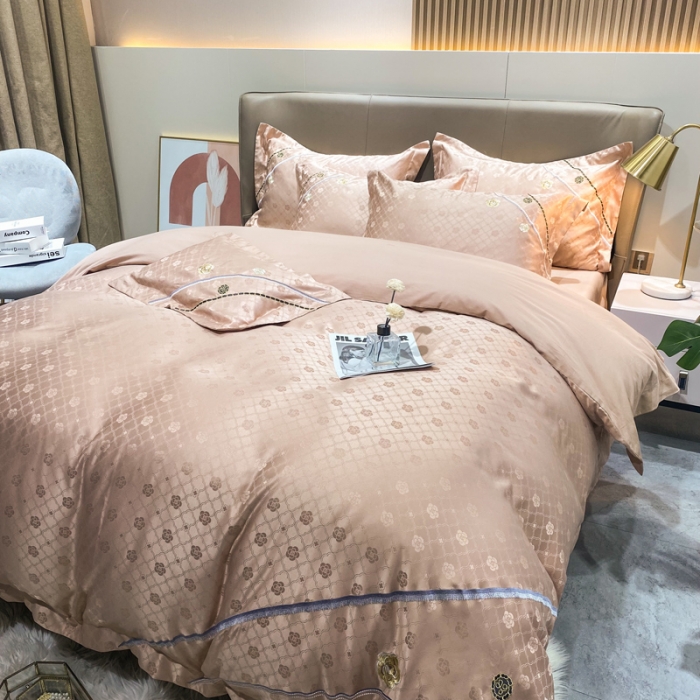 91家纺网 家纺一手货源 找家纺 安妮家居2021新款山茶全棉提花四件套 山茶花-香槟