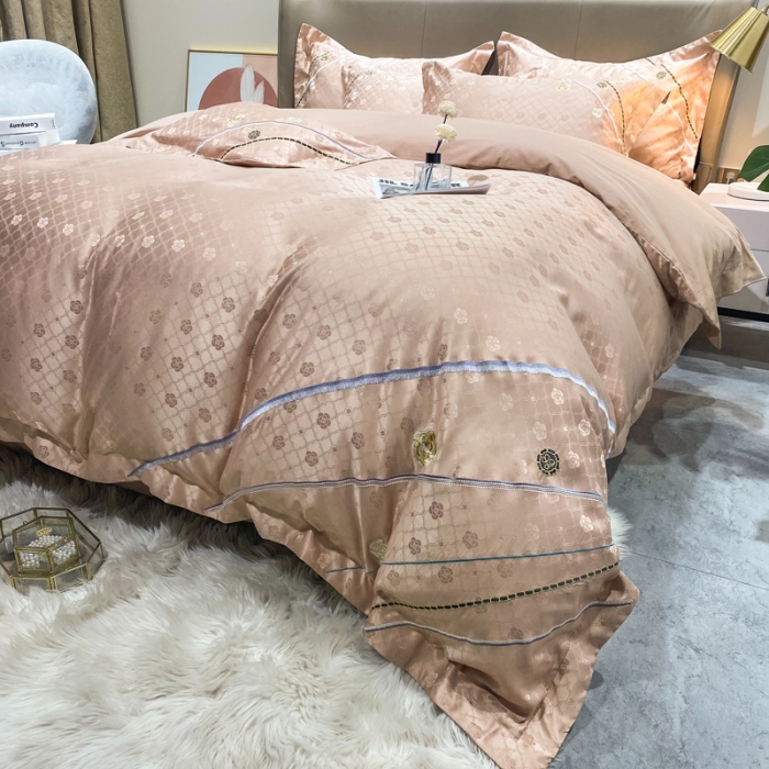 91家纺网 家纺一手货源 找家纺 安妮家居2021新款山茶全棉提花四件套 山茶花-香槟