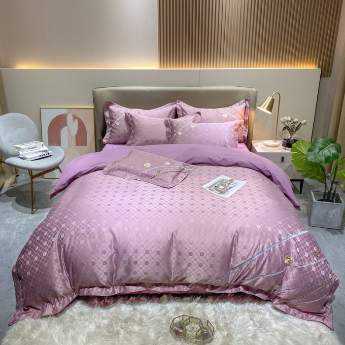 91家纺网 家纺一手货源 找家纺 安妮家居2021新款山茶全棉提花四件套 山茶花-紫色