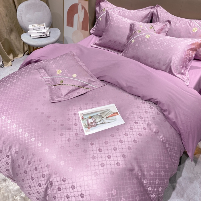 91家纺网 家纺一手货源 找家纺 安妮家居2021新款山茶全棉提花四件套 山茶花-紫色