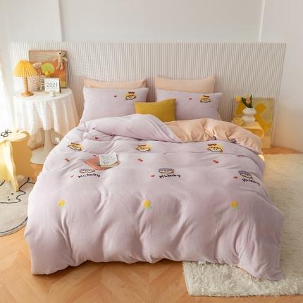 91家纺网 家纺一手货源 找家纺 兄弟坊 2021牛奶绒毛巾绣四件套 甜心宝贝-紫